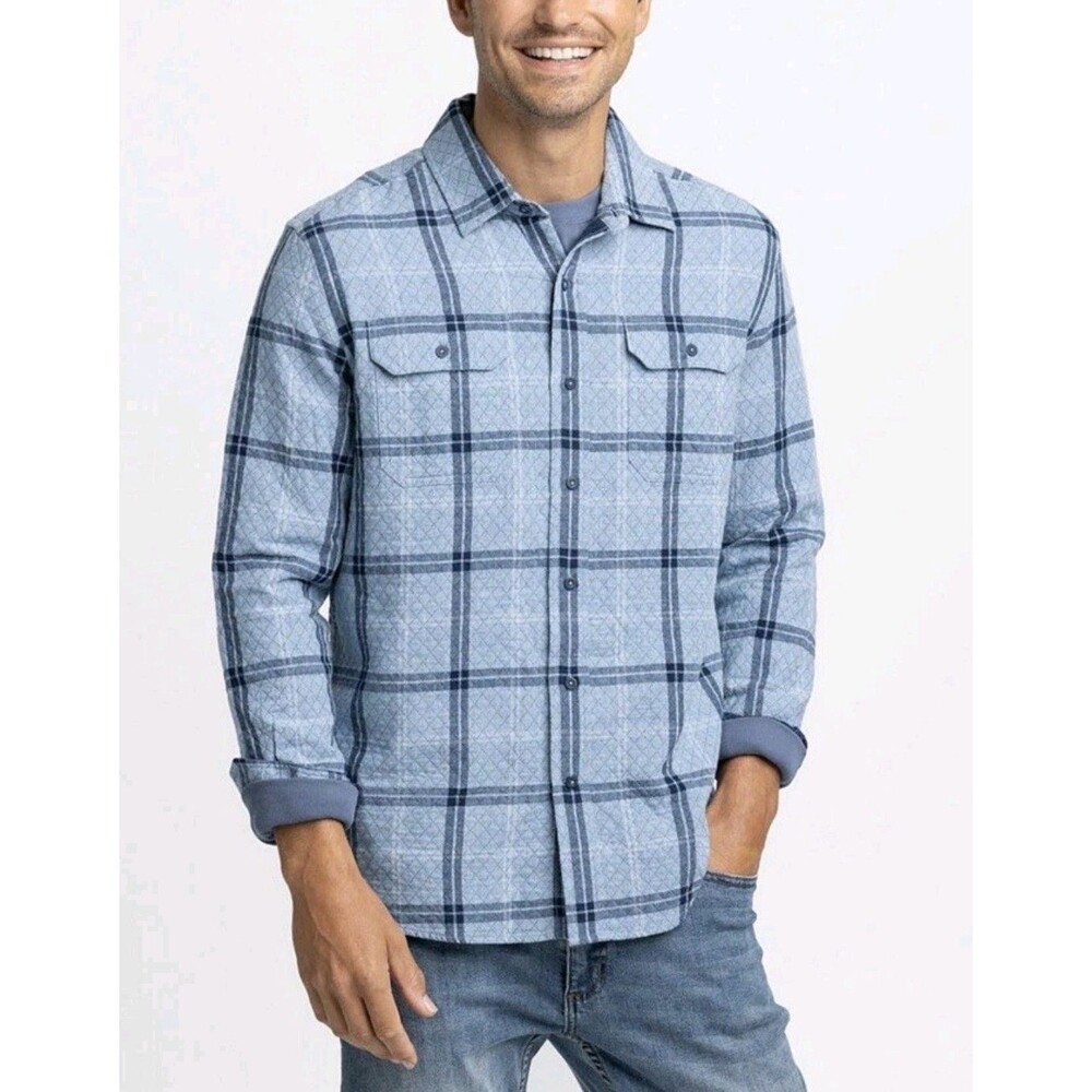 Southern Tide Mens XL Quilted Button Down Plaid Shirt Long Gray Blue Warm Casual - Picture 14 of 14
